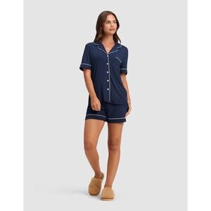 Cozy Earth Women's Stretch-Knit Short Sleeve Pajama Set Navy Blue Women's Size S